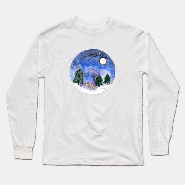 Wolf under a Galaxy Sky Long Sleeve T-Shirt by Sandraartist